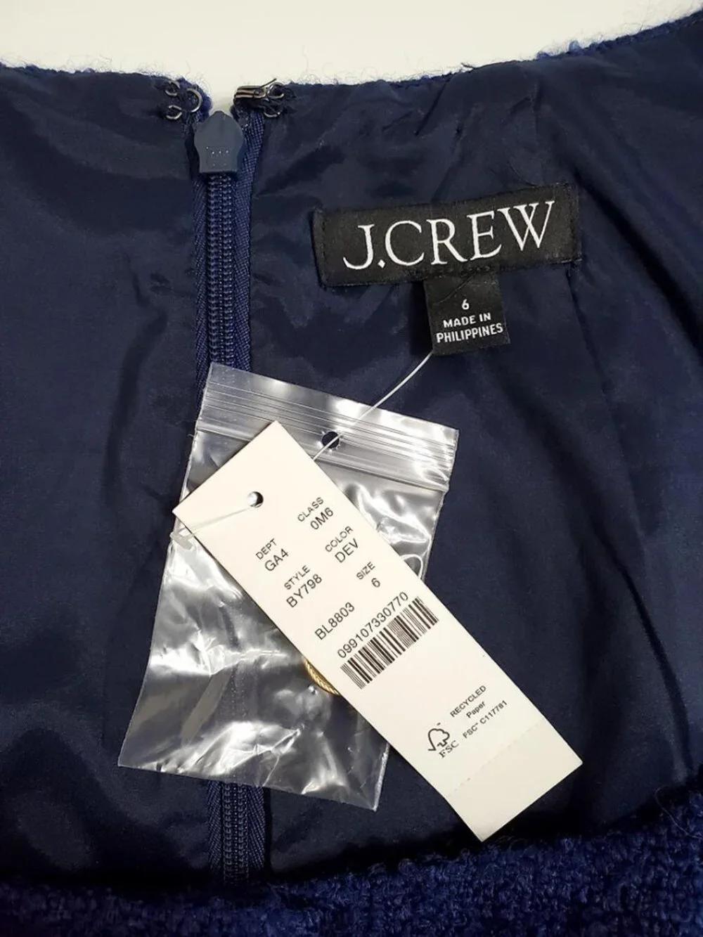 J. Crew Sophia Sleeveless Tweed Midi Dress Size 6 Navy Gold Button Office Pocket